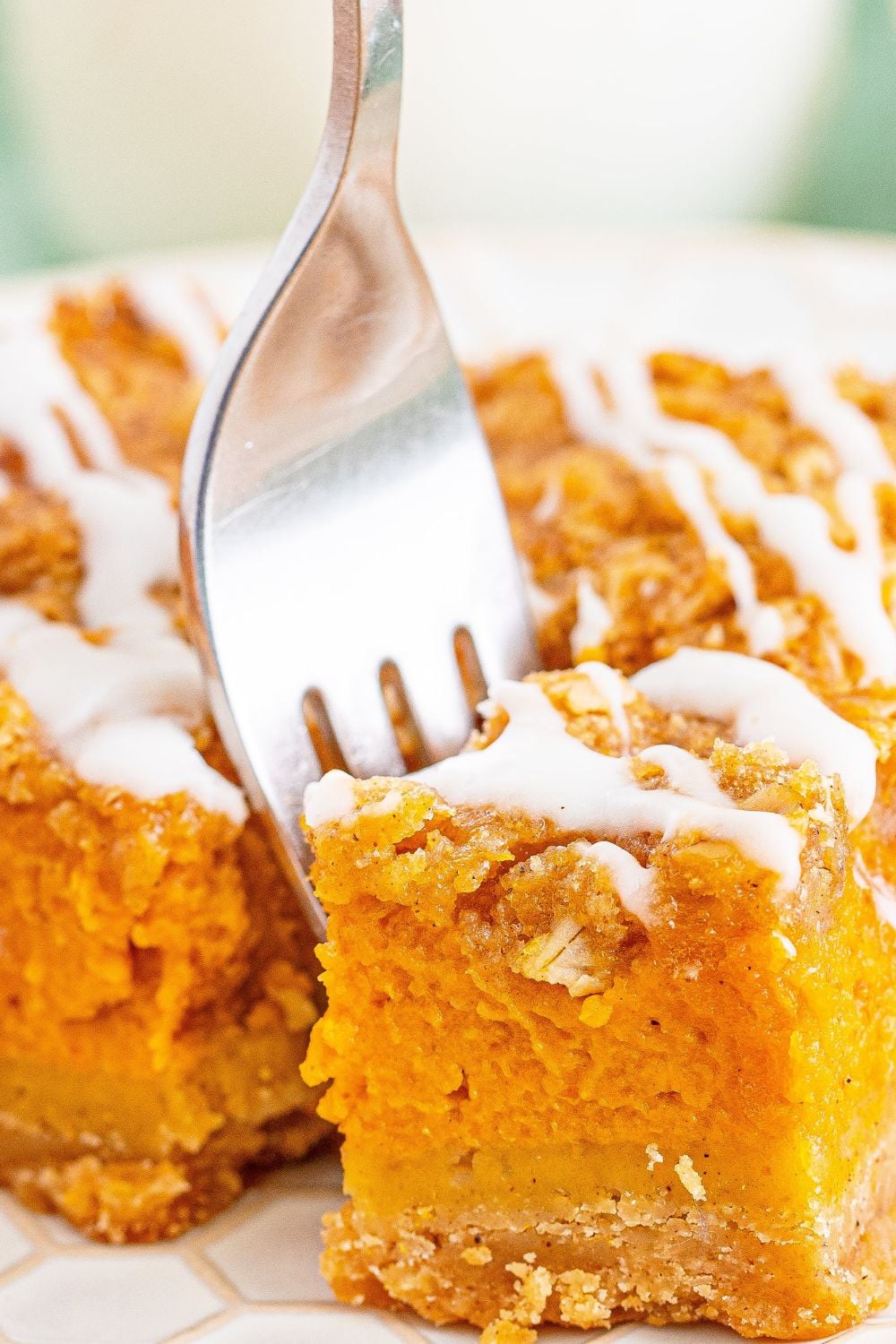 pumpkin struedel with bite being taken out with a fork