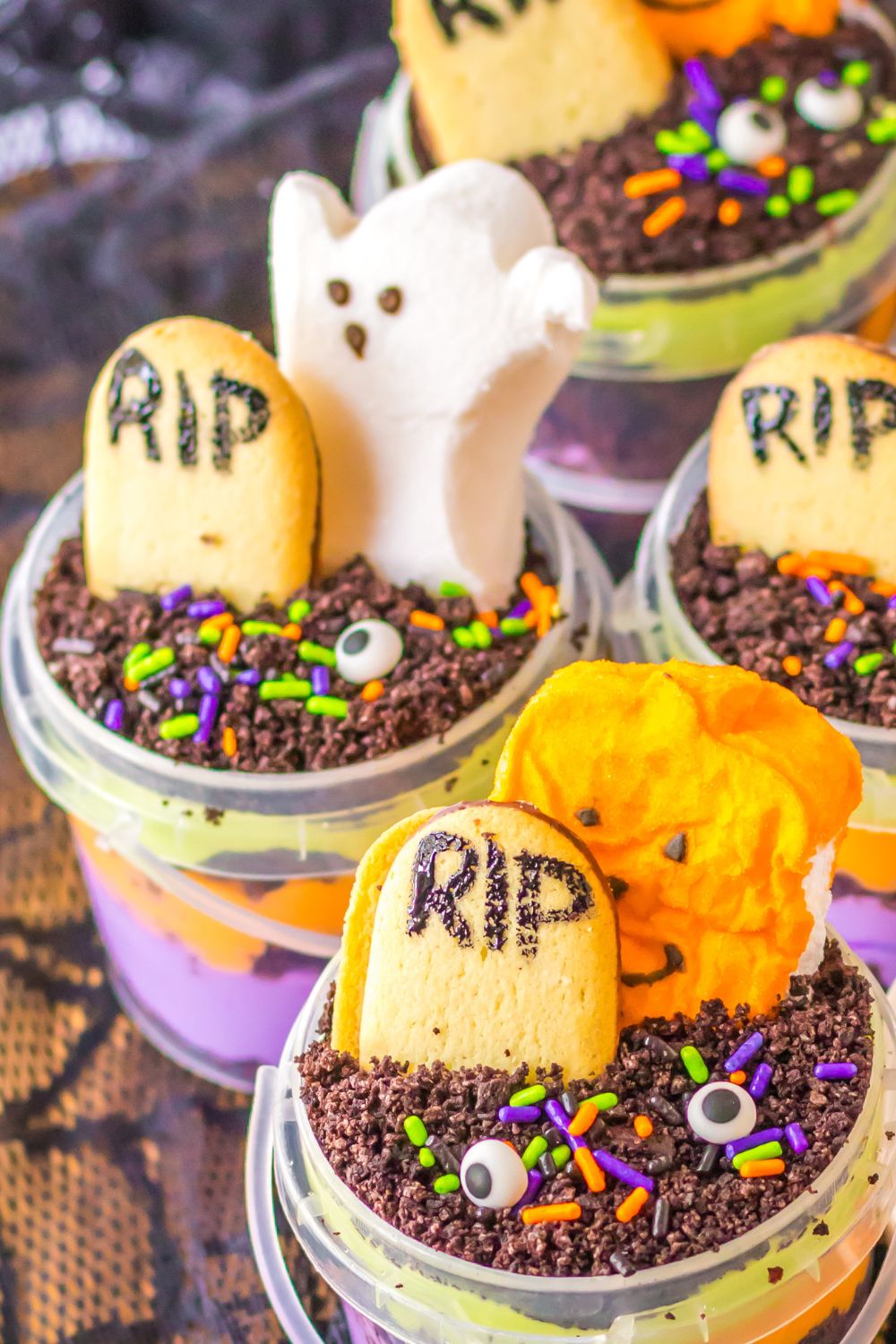 Halloween Pudding Cups on table