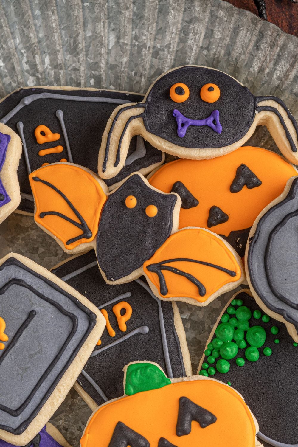 plate of halloween cookies spread out 