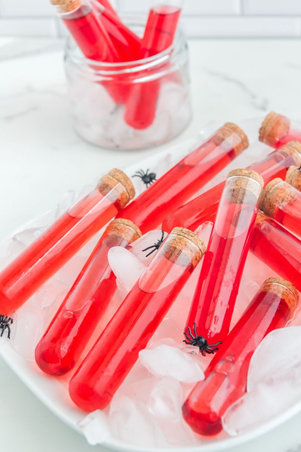 tube shots on a plate with ice under it