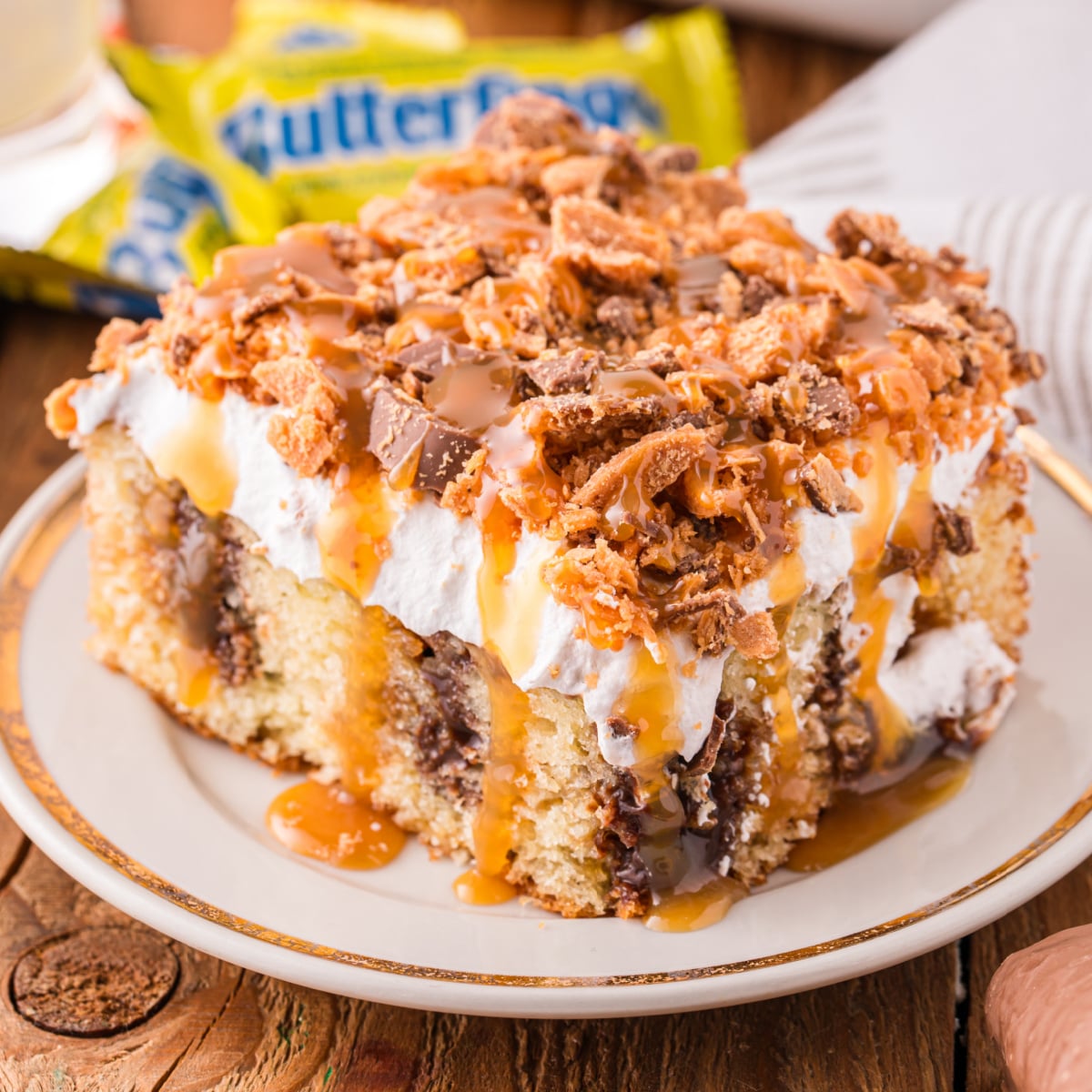 Butterfinger Poke Cake