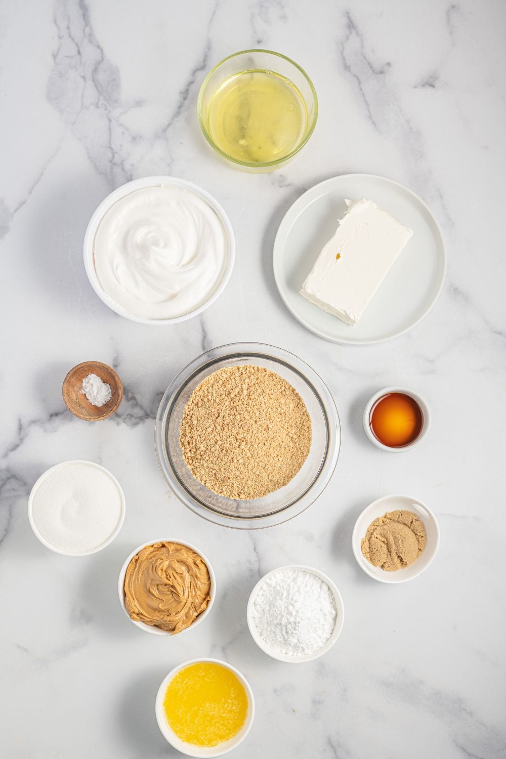 Fluffernut Pie ingredients in bowls on table