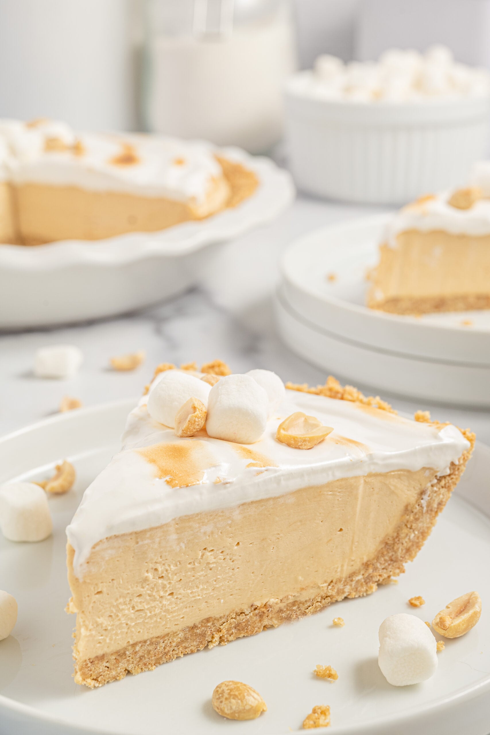 fluffernutter pie slice up close from the side showing texture