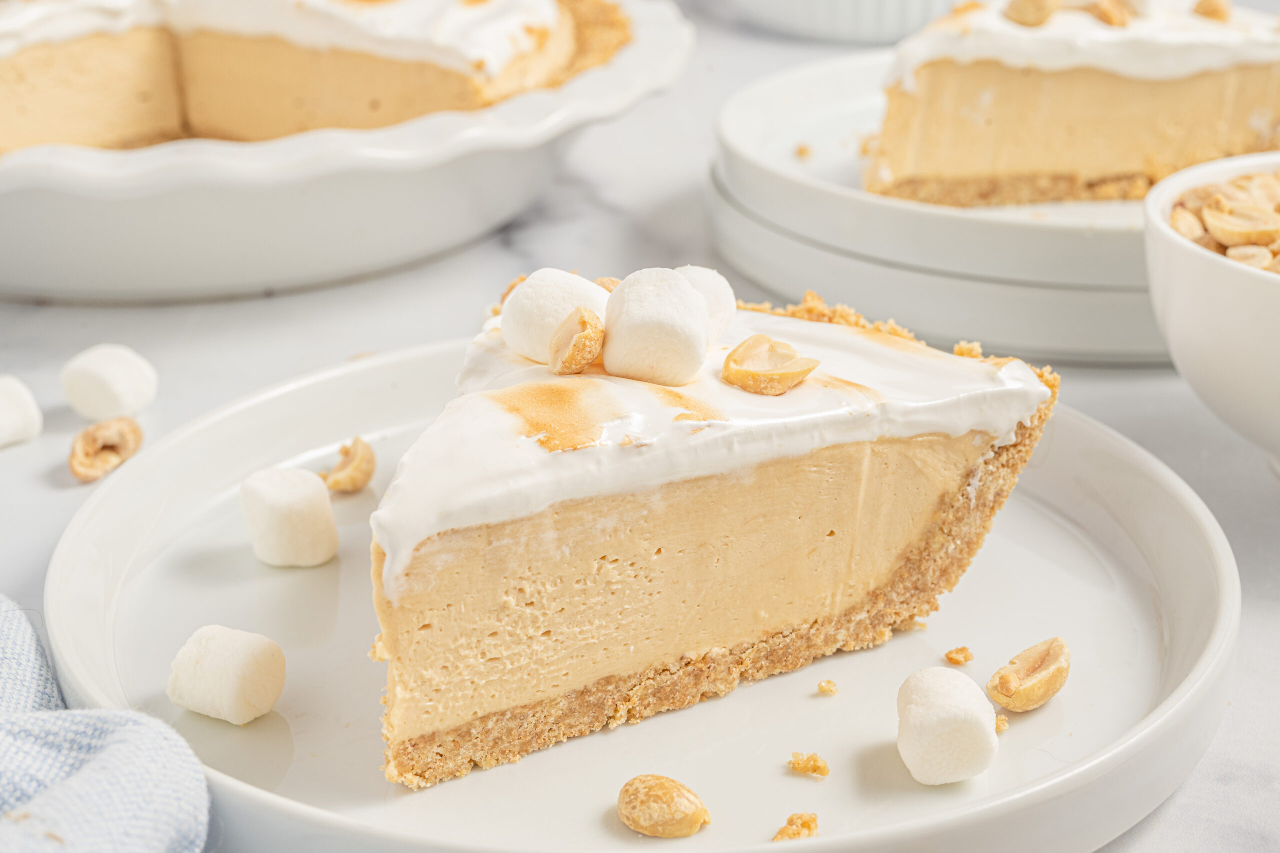 slice of fluffernutter pie on a white plate
