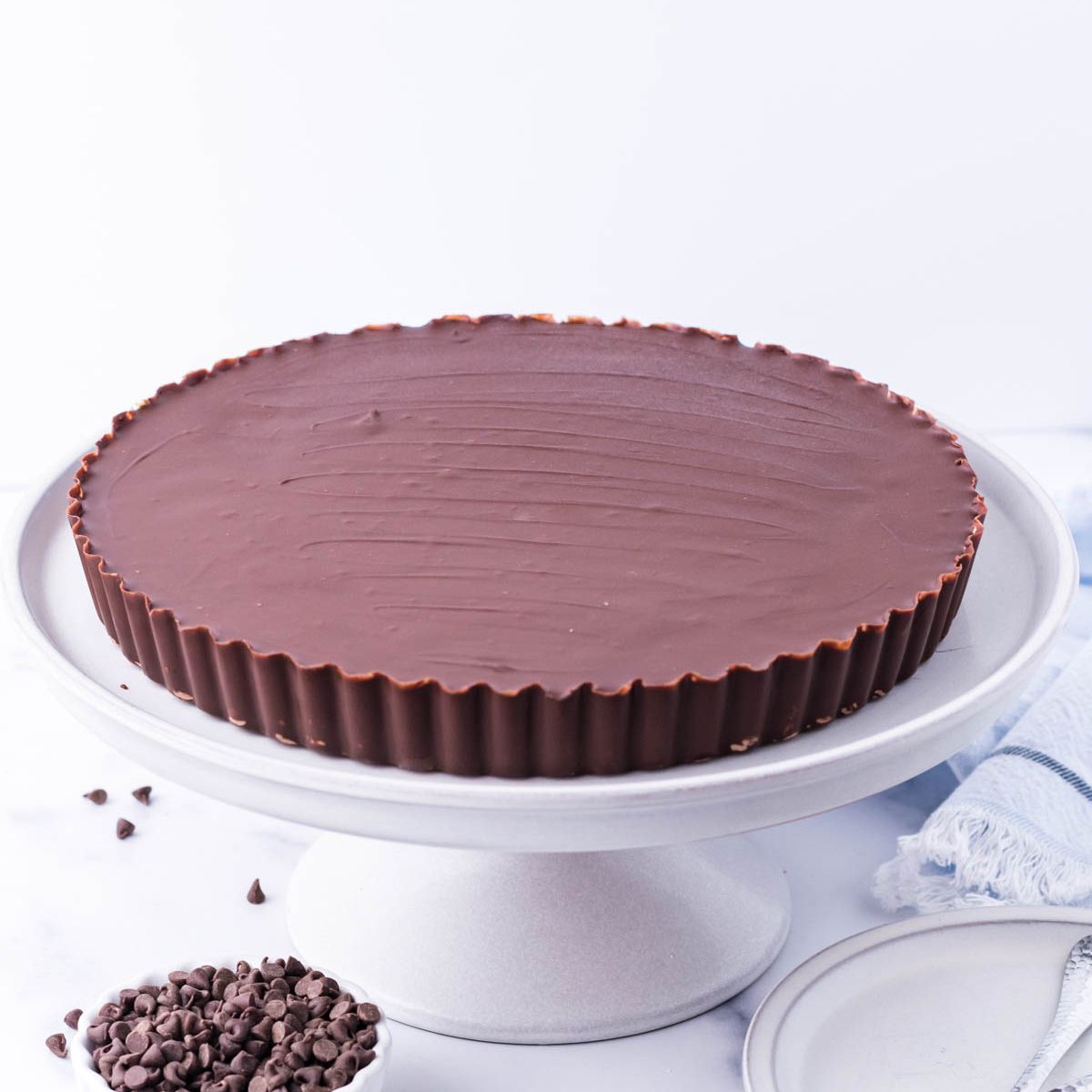 Giant Reese's Cup Pie on a serving tray