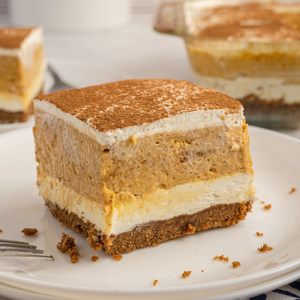 Pumpkin Delight on plate with crumbs around it