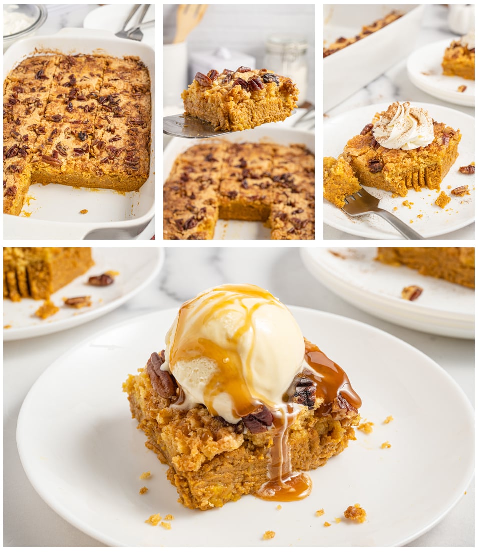 collage of pumpkin pie cake