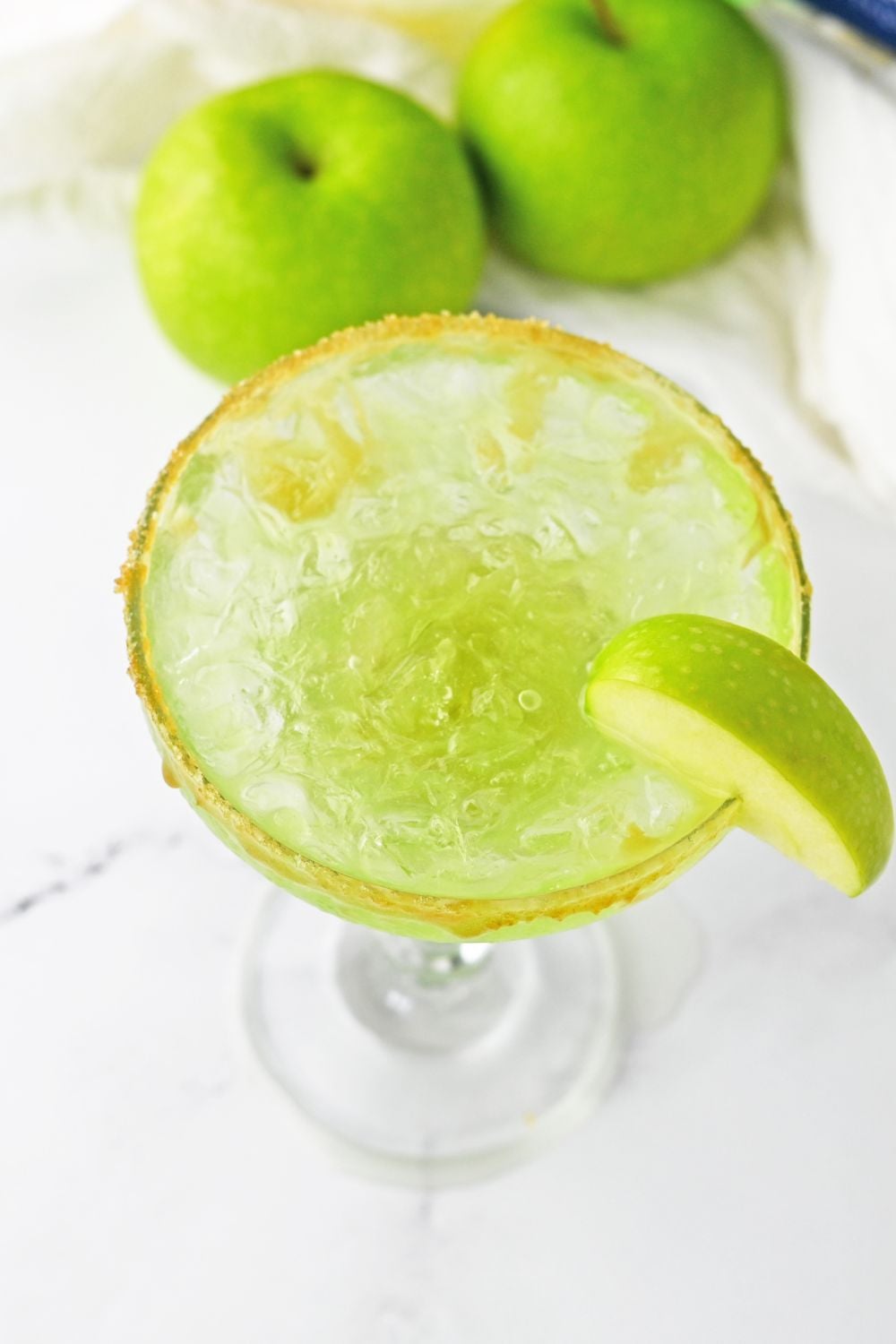 overhead shot of a Caramel Apple Margarita in glass 