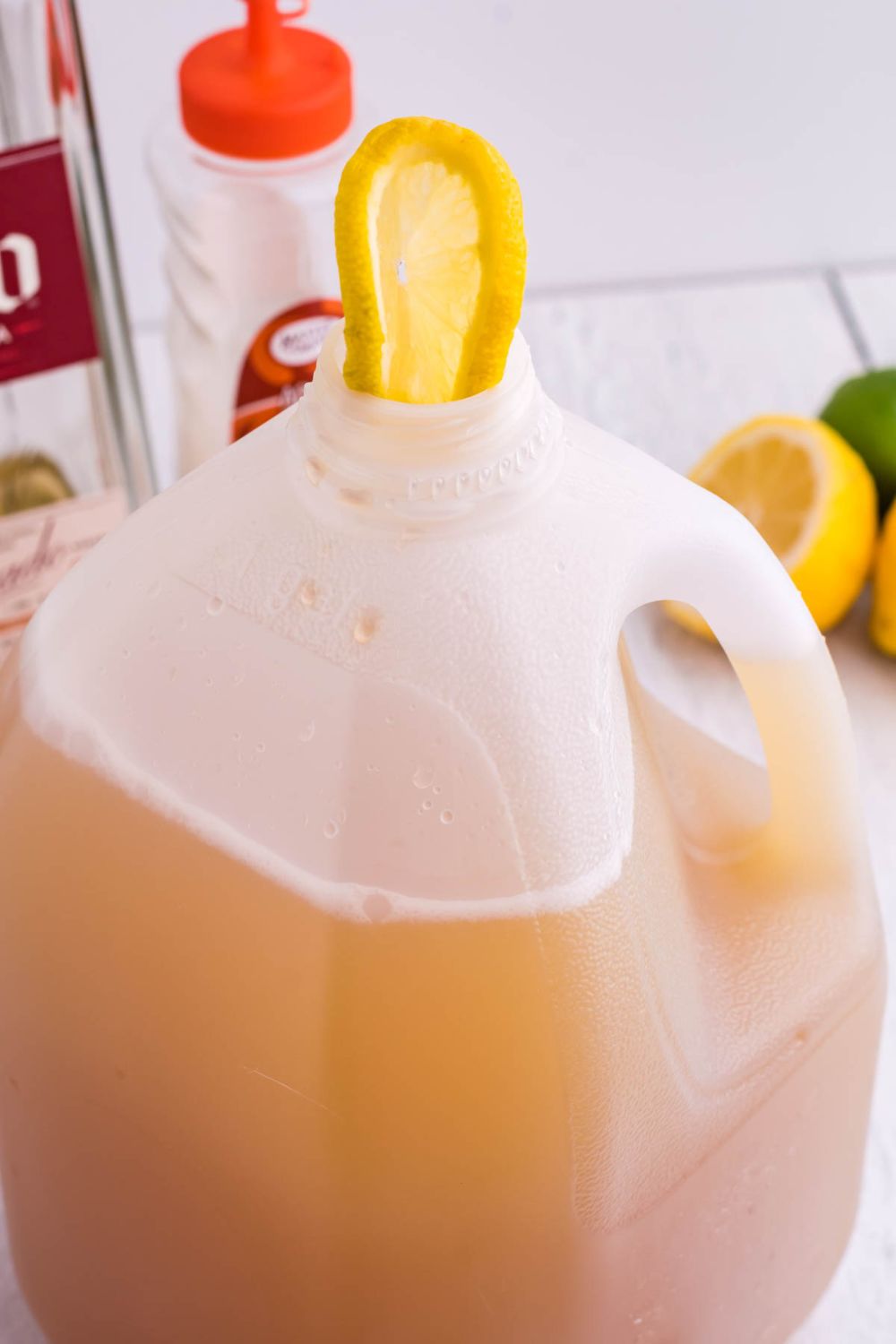 lemon wedge on top of the milk juice