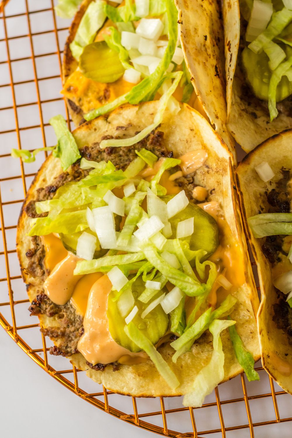 overhead shot of big mac style tacos