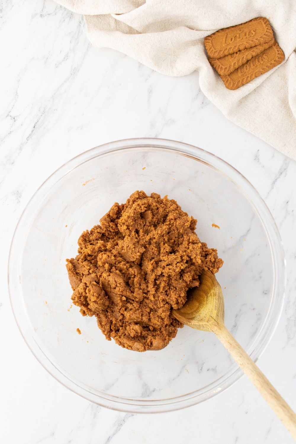 Biscoff Truffles cookie dough in a glass bowl