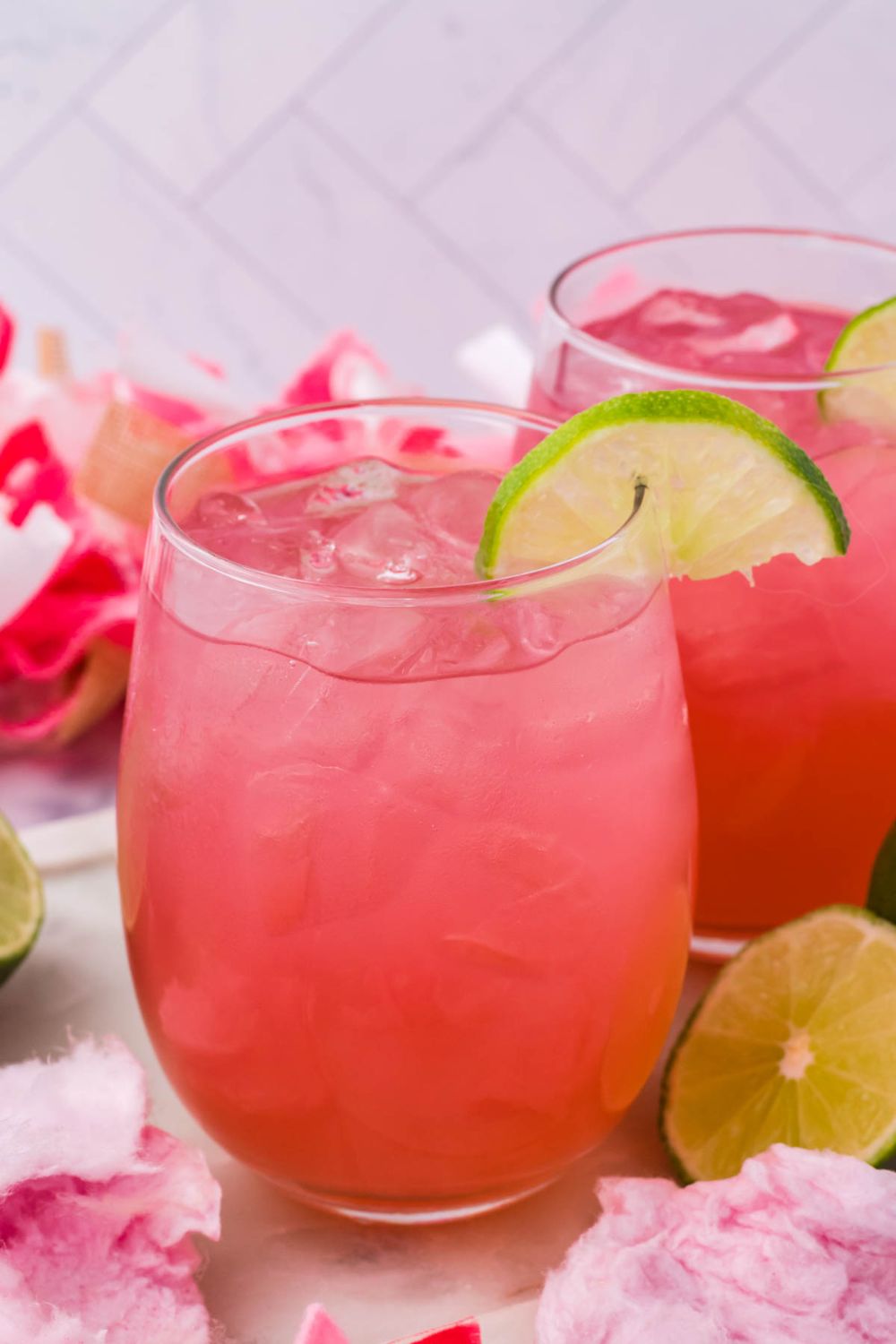 candy margaritas on table with cotton candy on table
