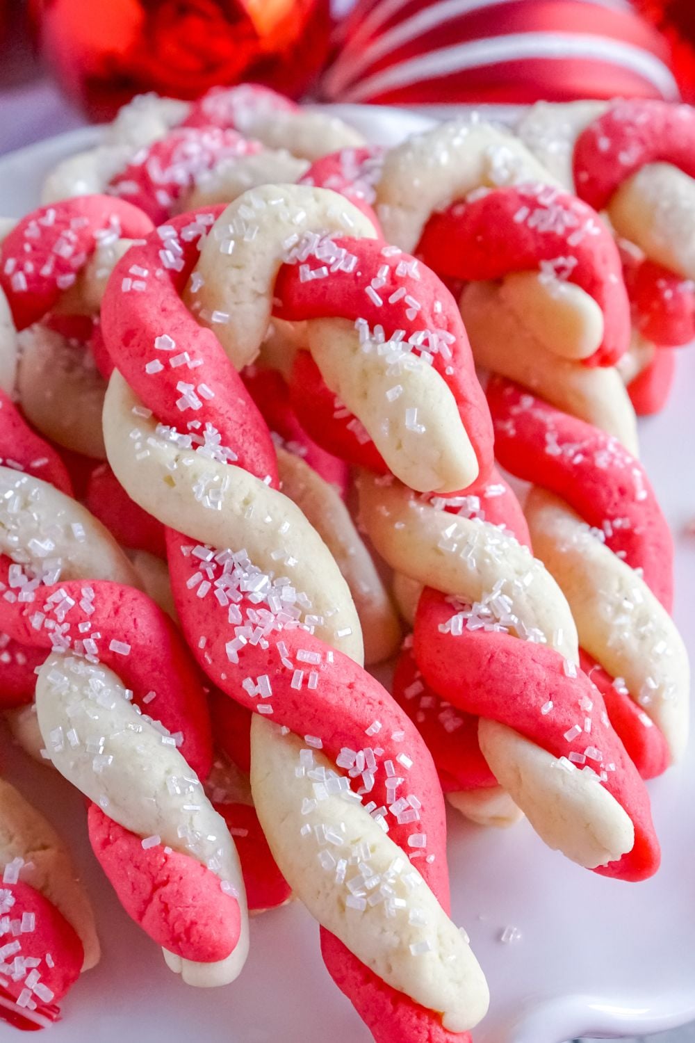 candy cane cookies on a plate