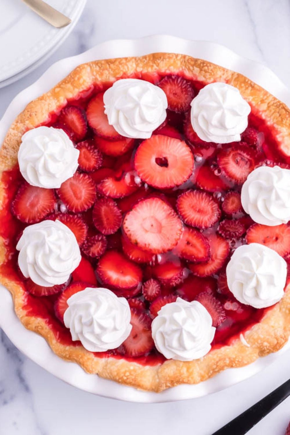 creamy strawberry pie above shot in pan
