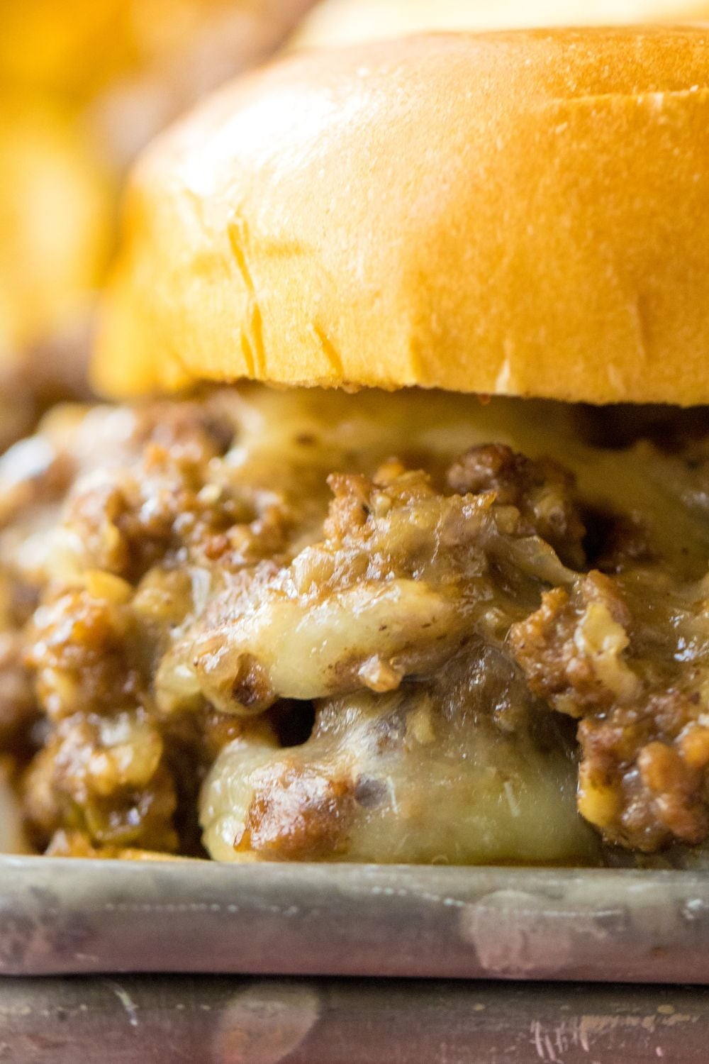 close up of meat in sandwich