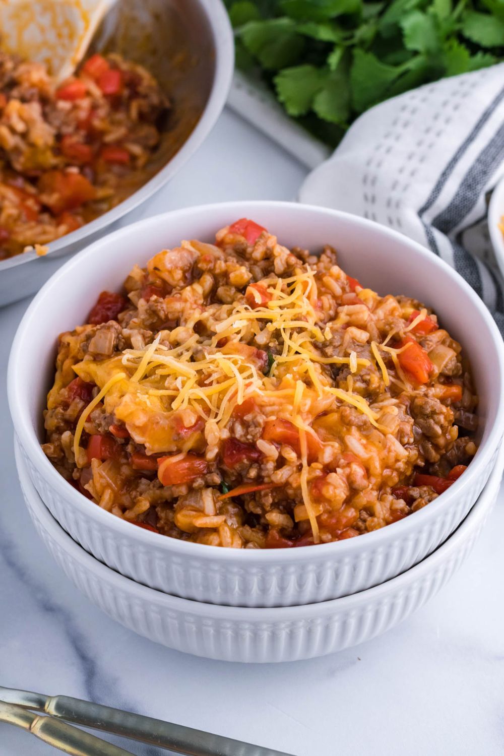 bowls with pepper an rice mixture in it