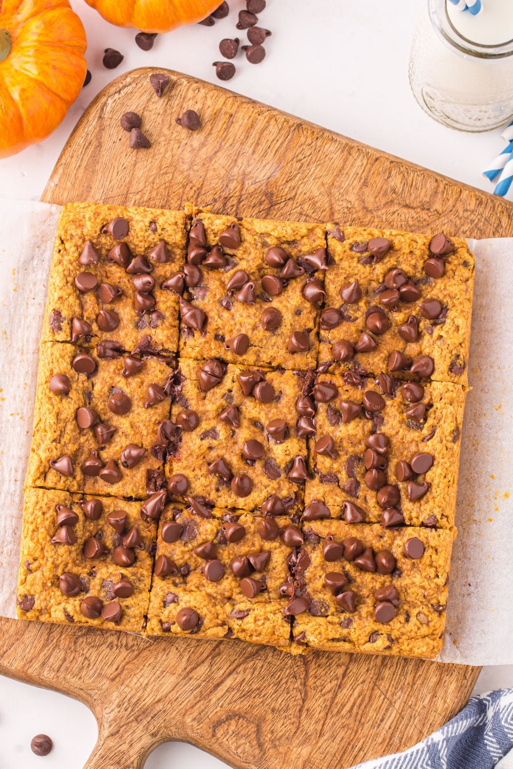 overhead shot of cookie bars sitting on cutting board
