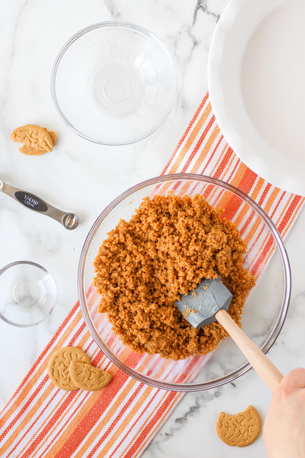 crushed gingersnap mixture in a glass bowl