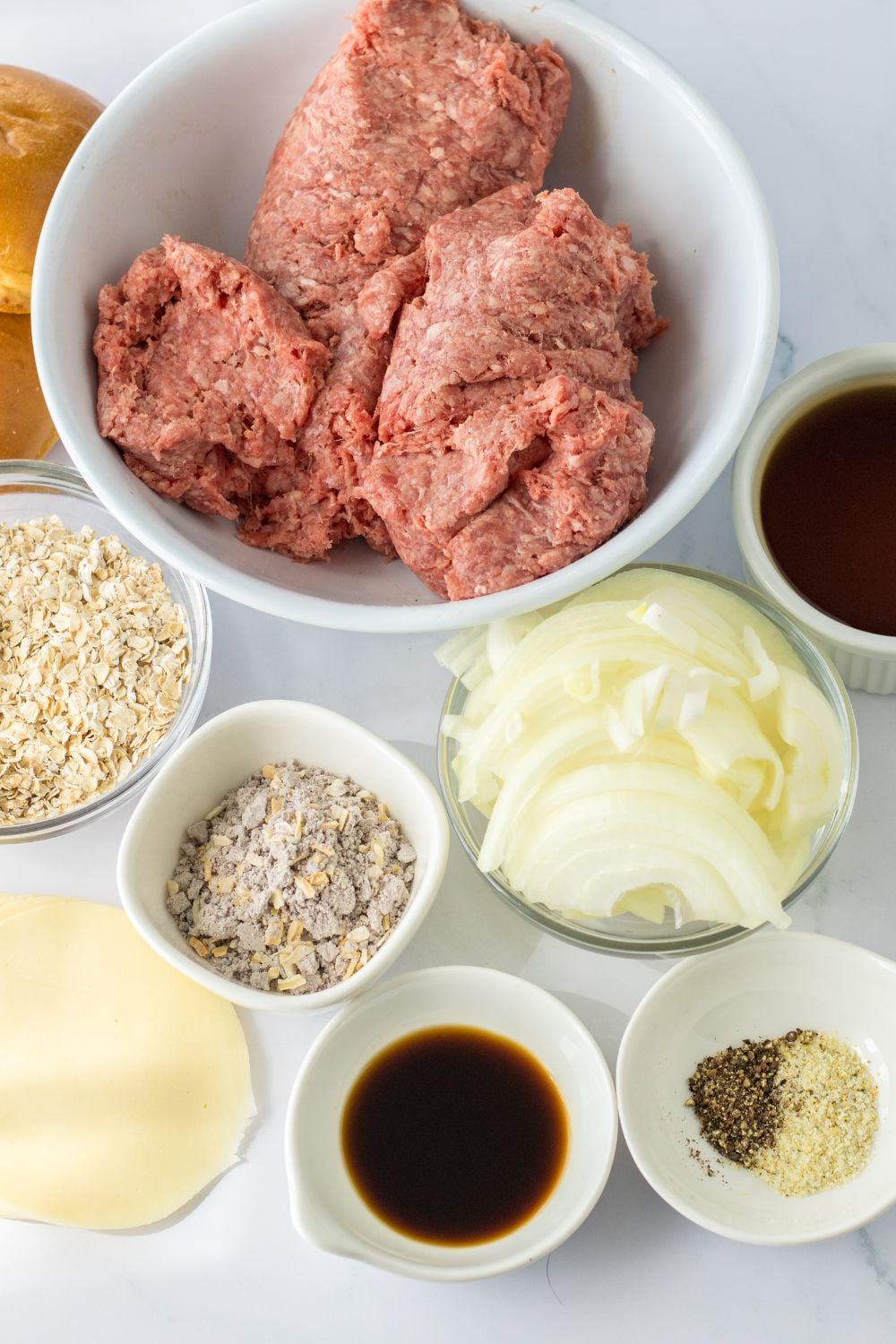ground beef French dip ingredients on table