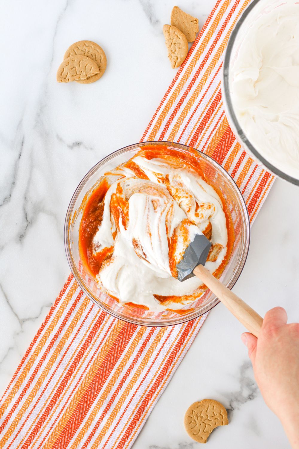 mixing up pumpkin puree ice cream