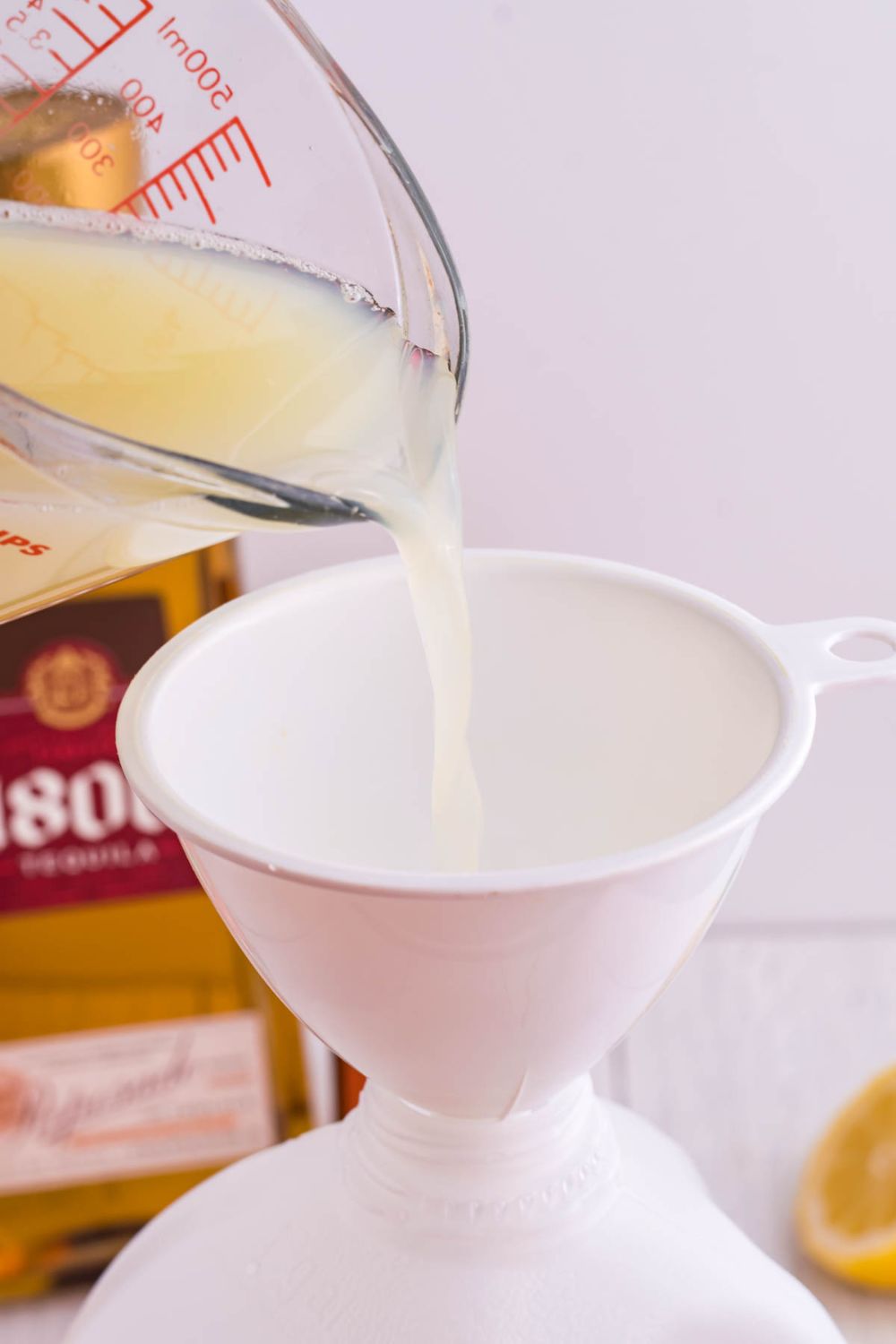 lime juice in funnel