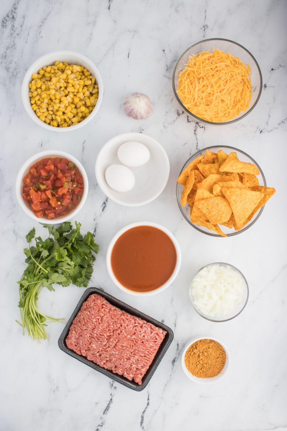 meatloaf ingredients on marble countertop