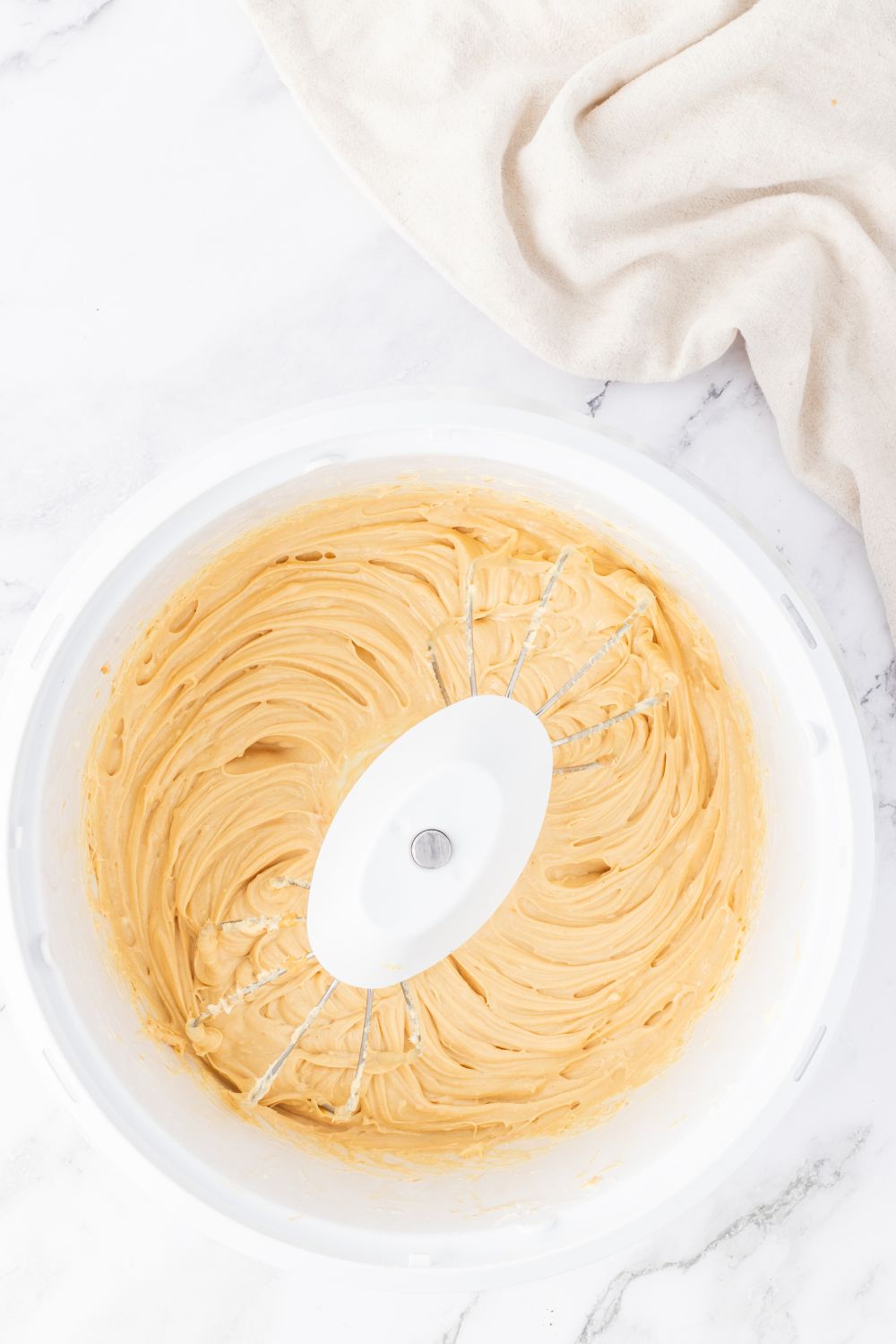 mixer with peanut butter cheesecake filling