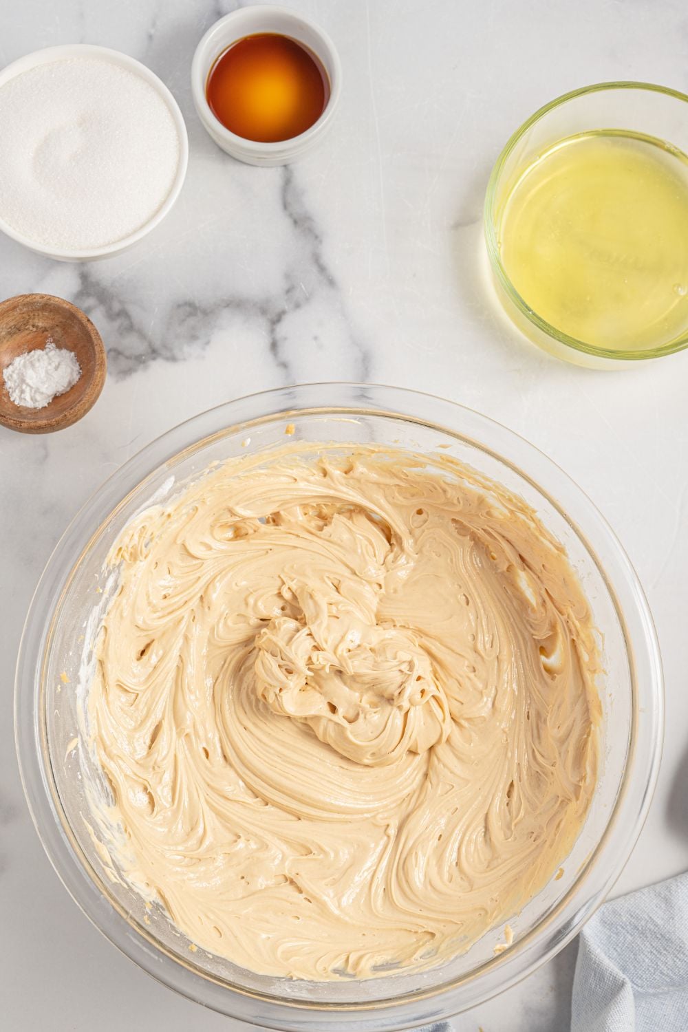 peanut butter filling in a glass bowl