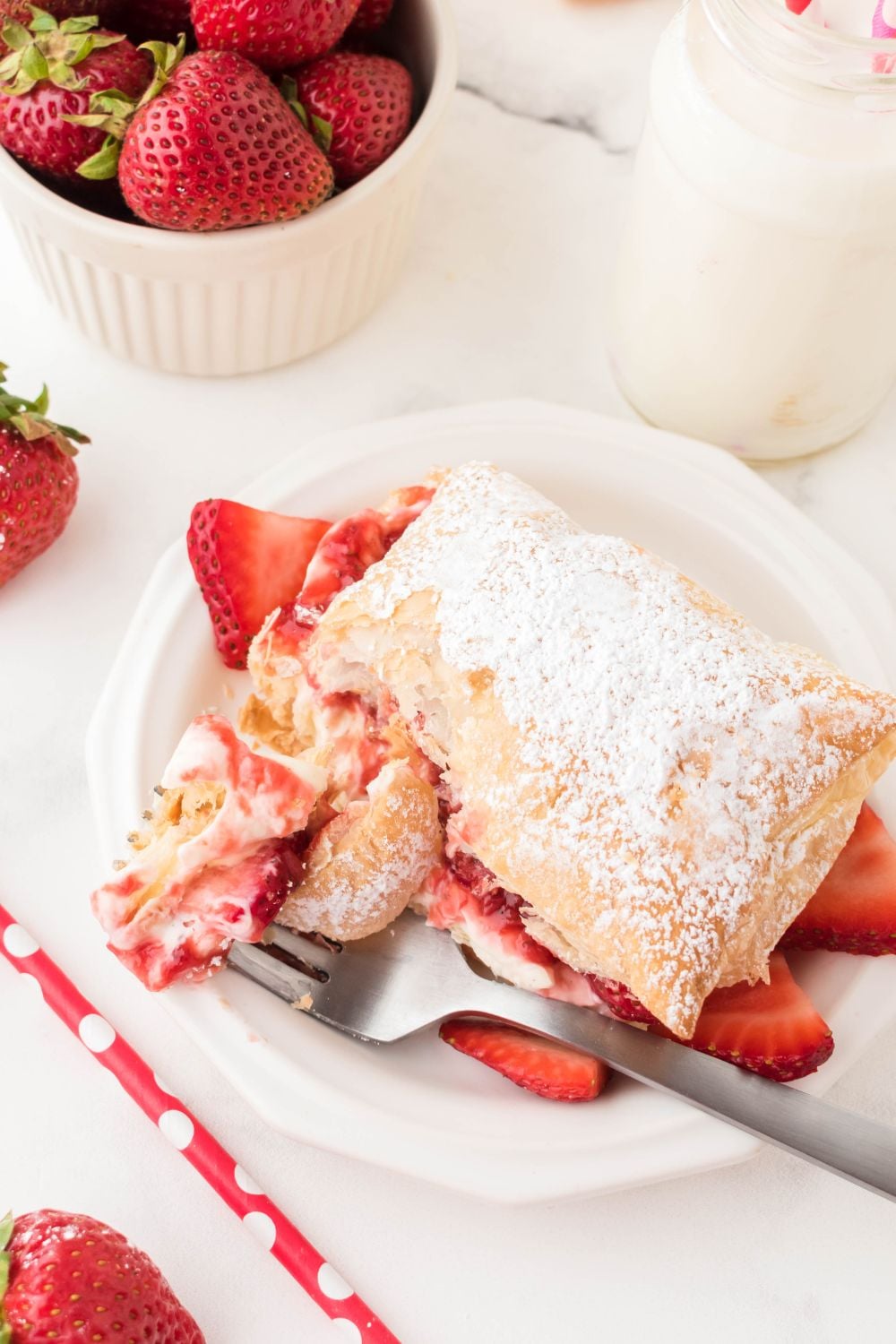 fork on plate with puff pastry