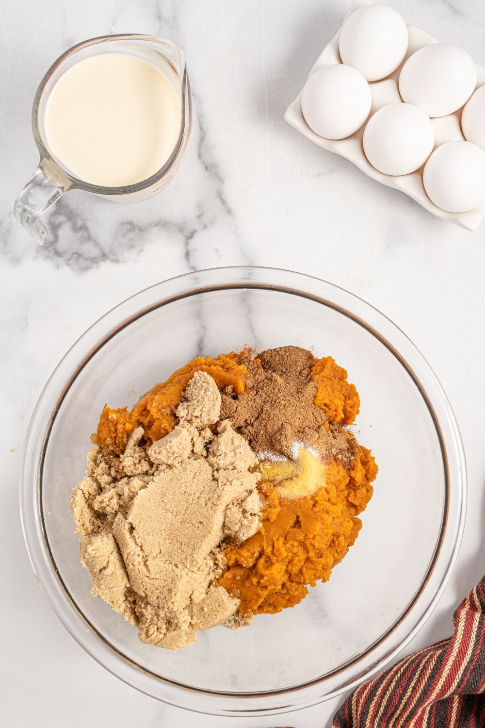 pumpkin puree, brown sugar and spices in a bowl