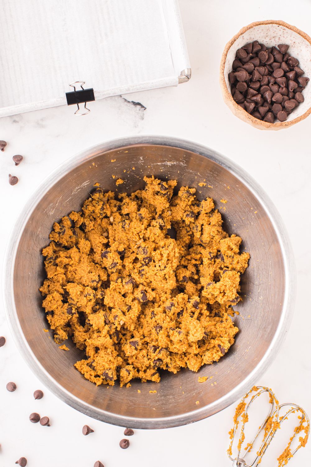 pumpkin chocolate chip cookies in a bowl