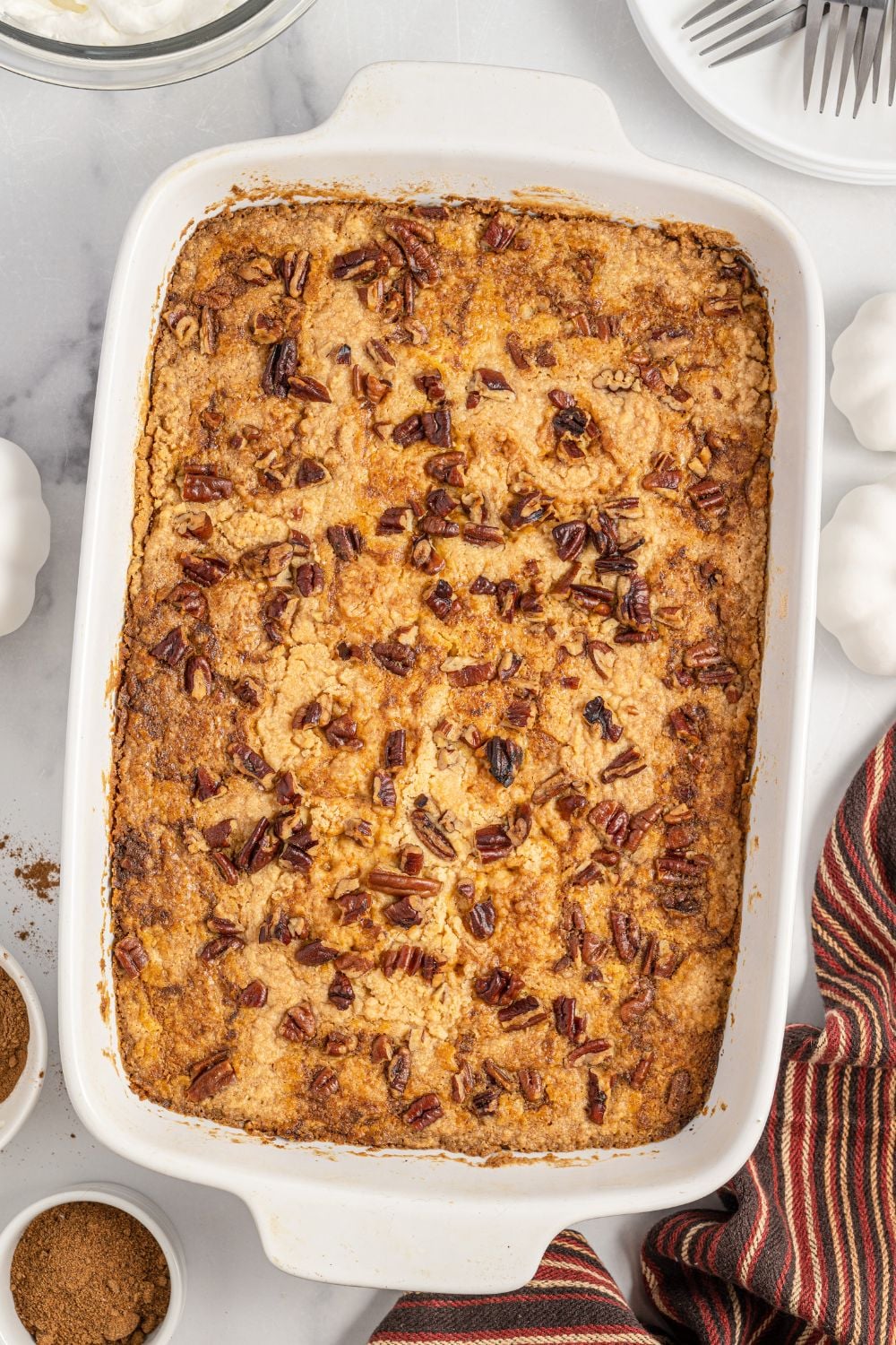dump cake in pan on table