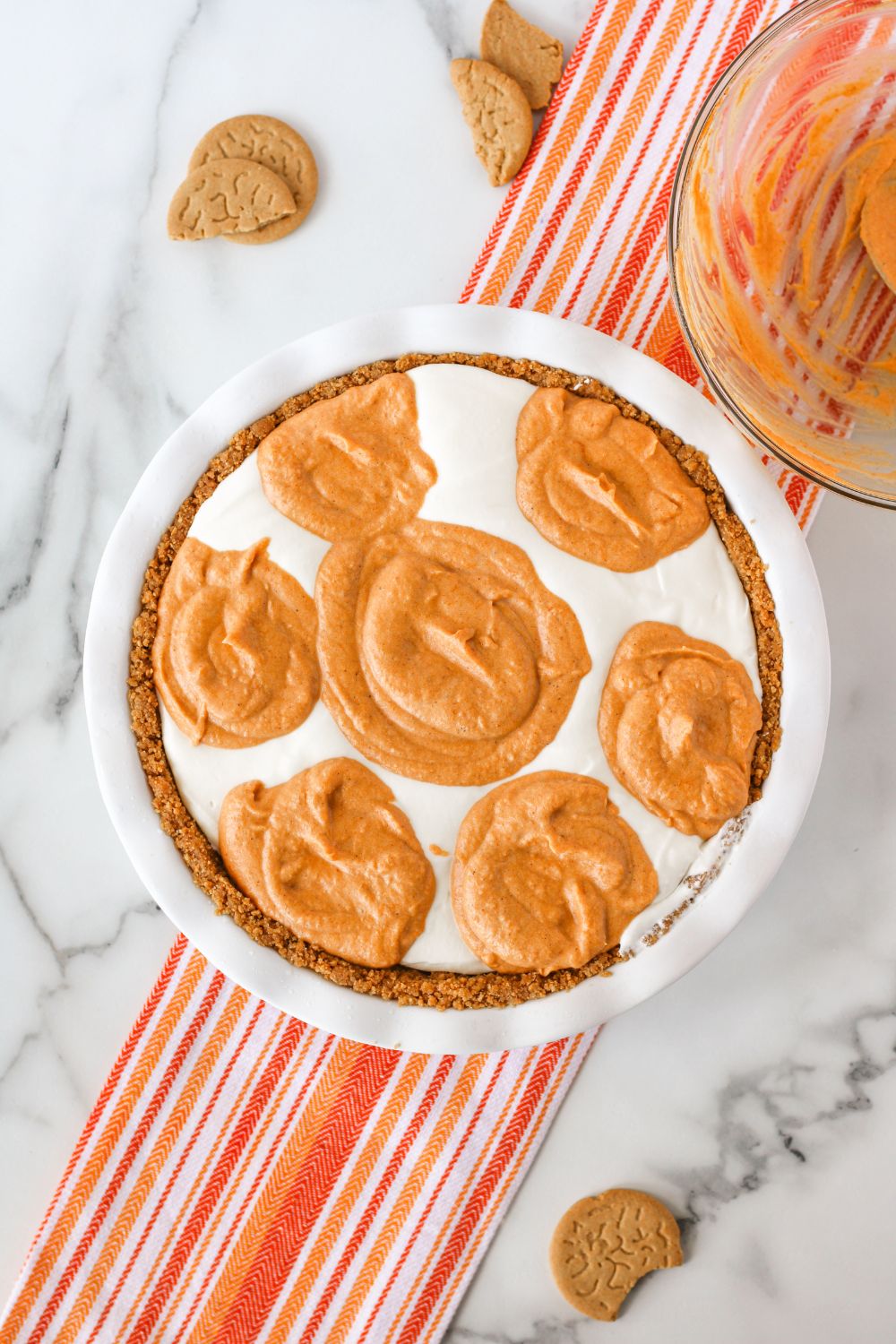 process image of how to make a pumpkin spice ice cream pie