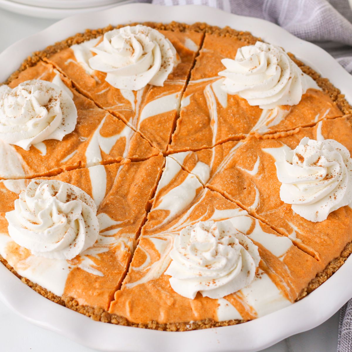 Pumpkin Ice Cream Pie in pan on table