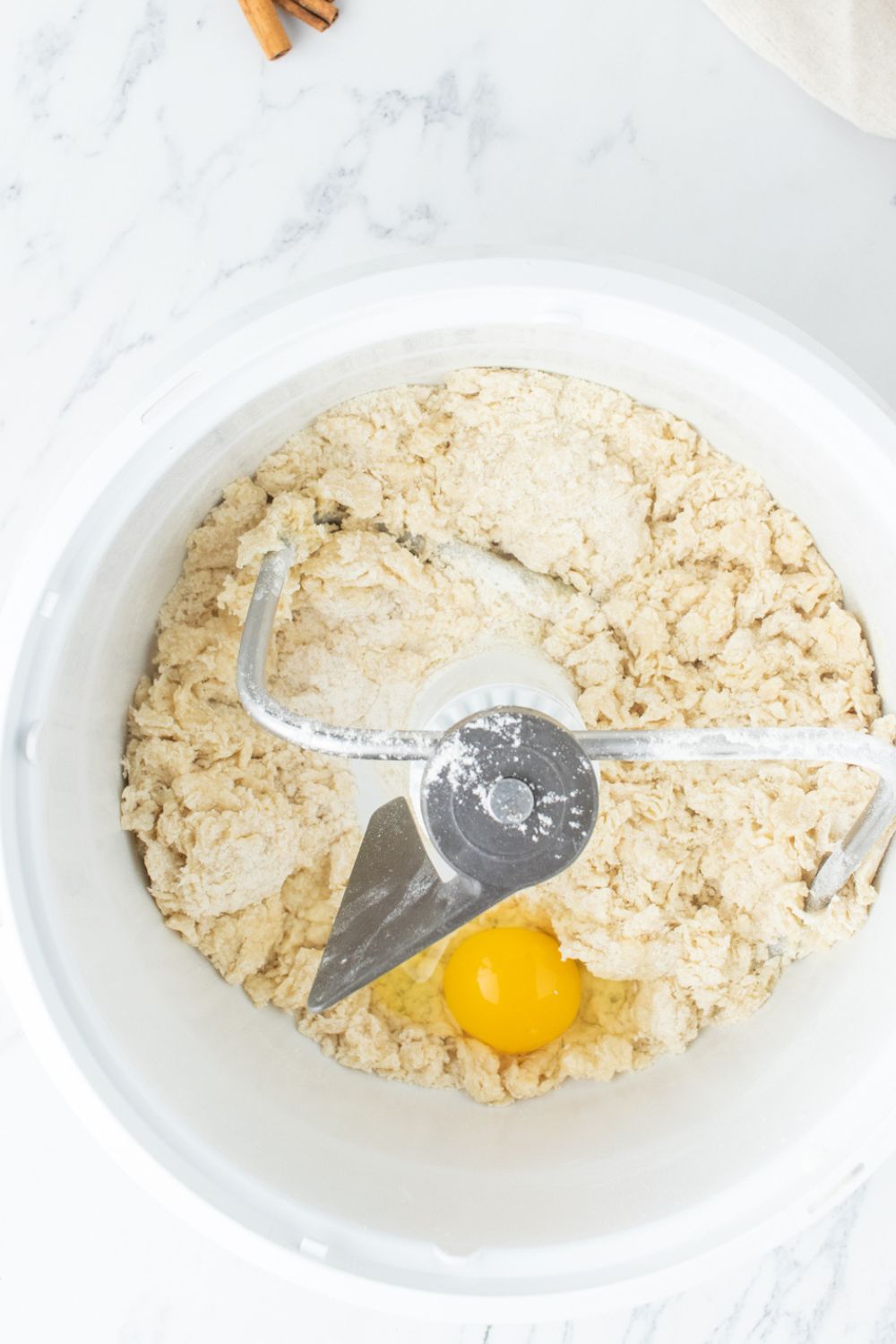 dry mixture and egg in a mixer