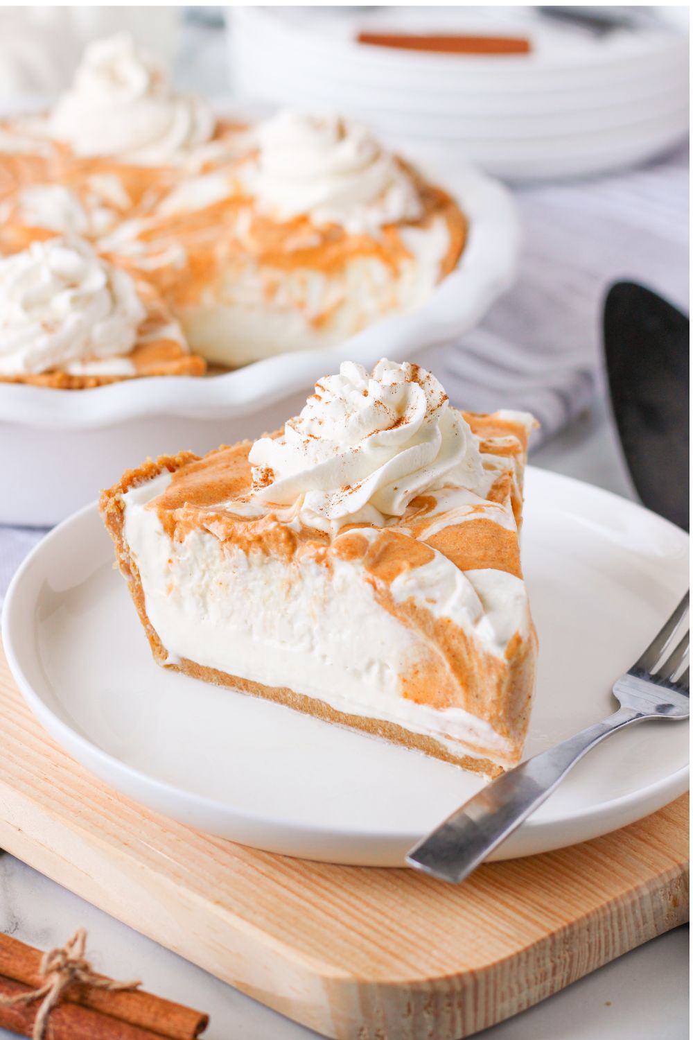 pumpkin pie ice cream on a plate with fork on side