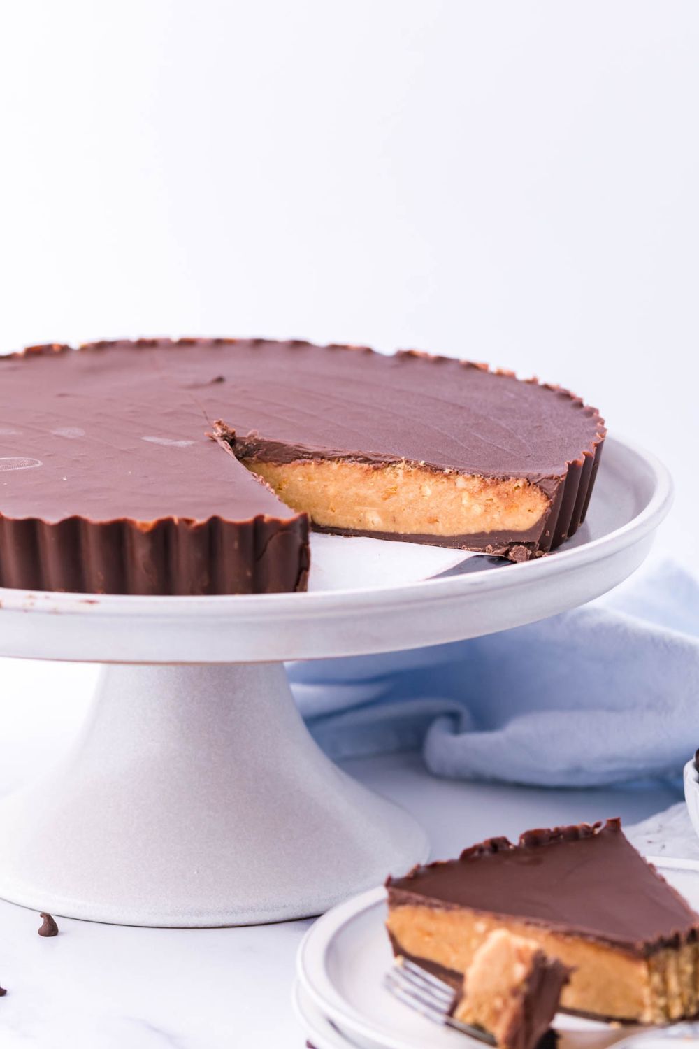 reeses pie on tray and on plate below 