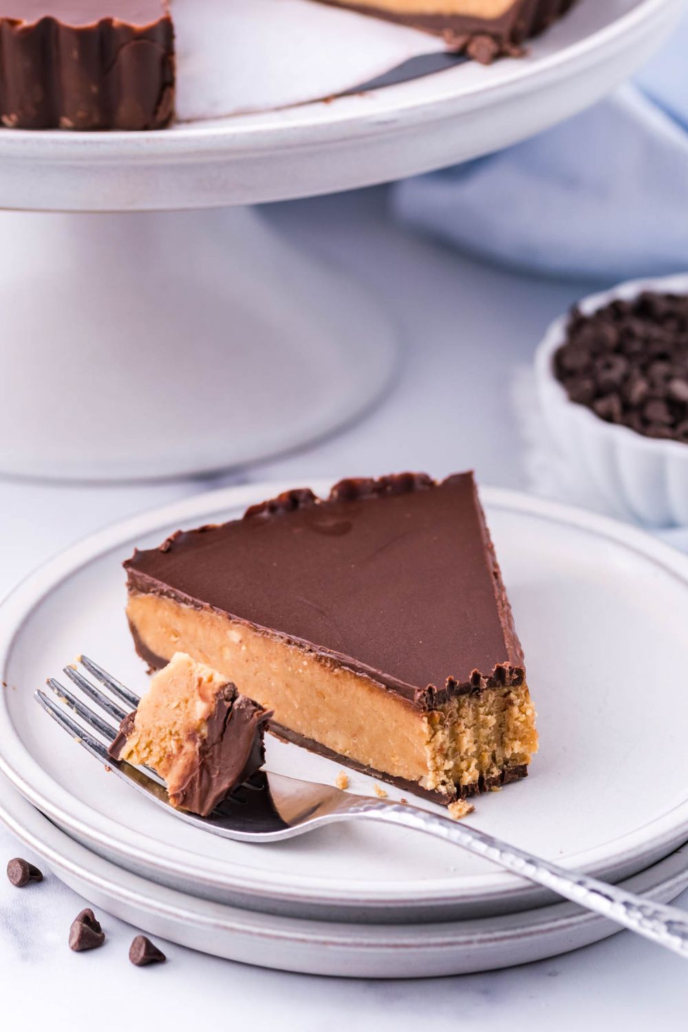 Reese's pie on plate with a bite on fork 