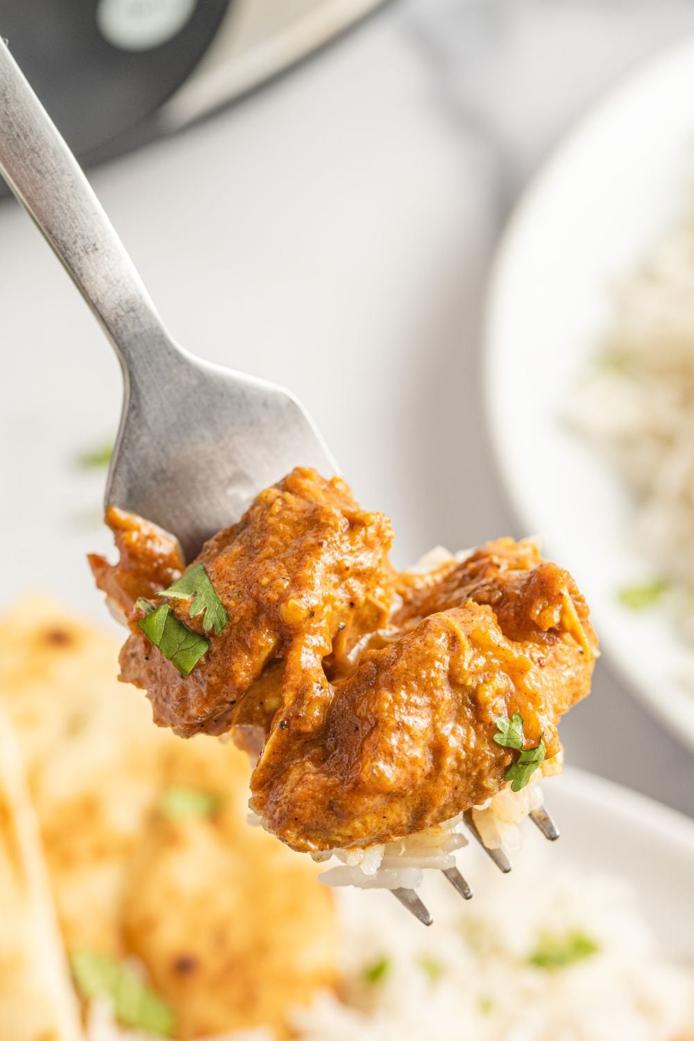fork with chicken tikka masala