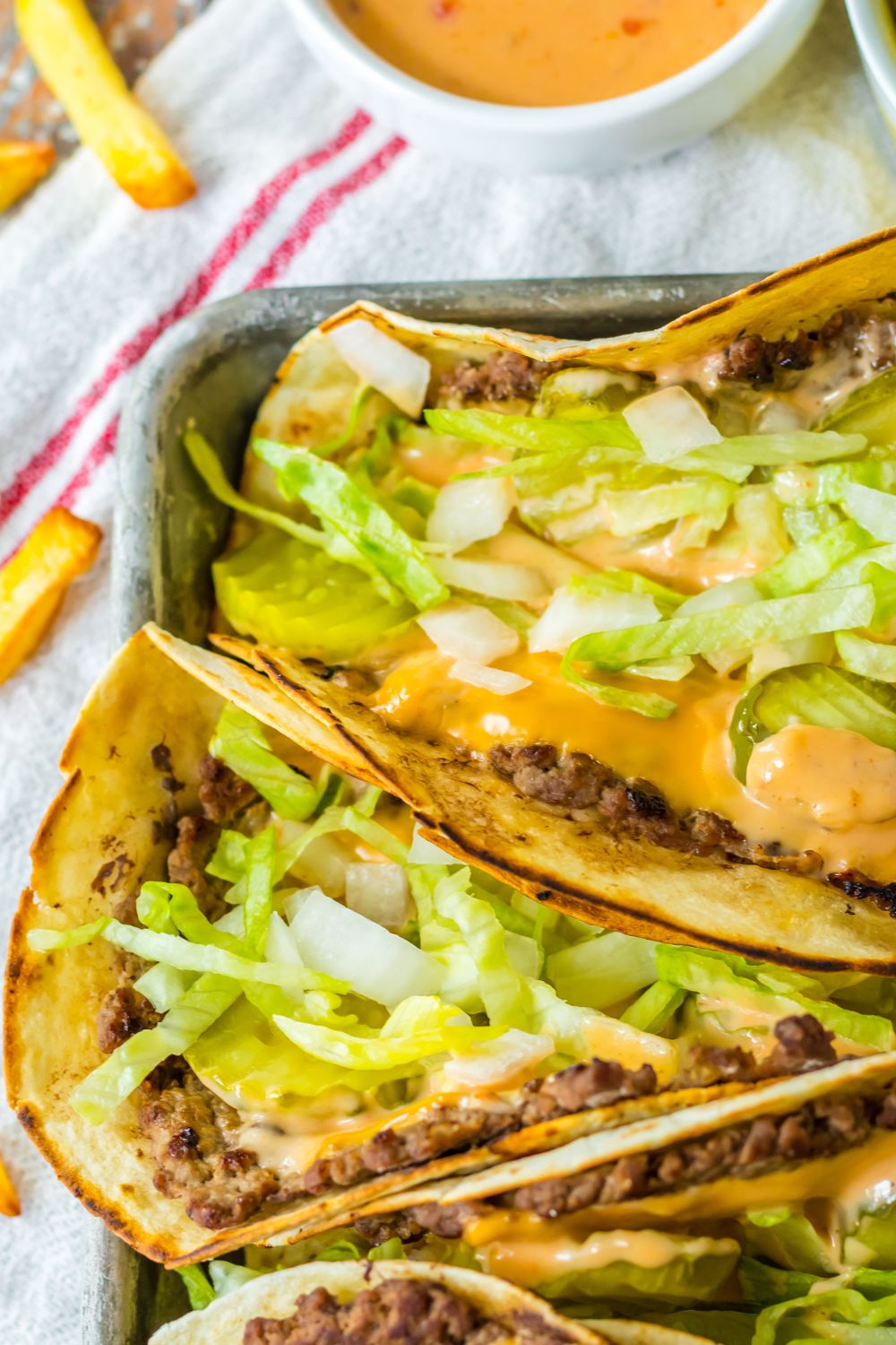 overhead shot of Big Mac Smash Tacos on tray