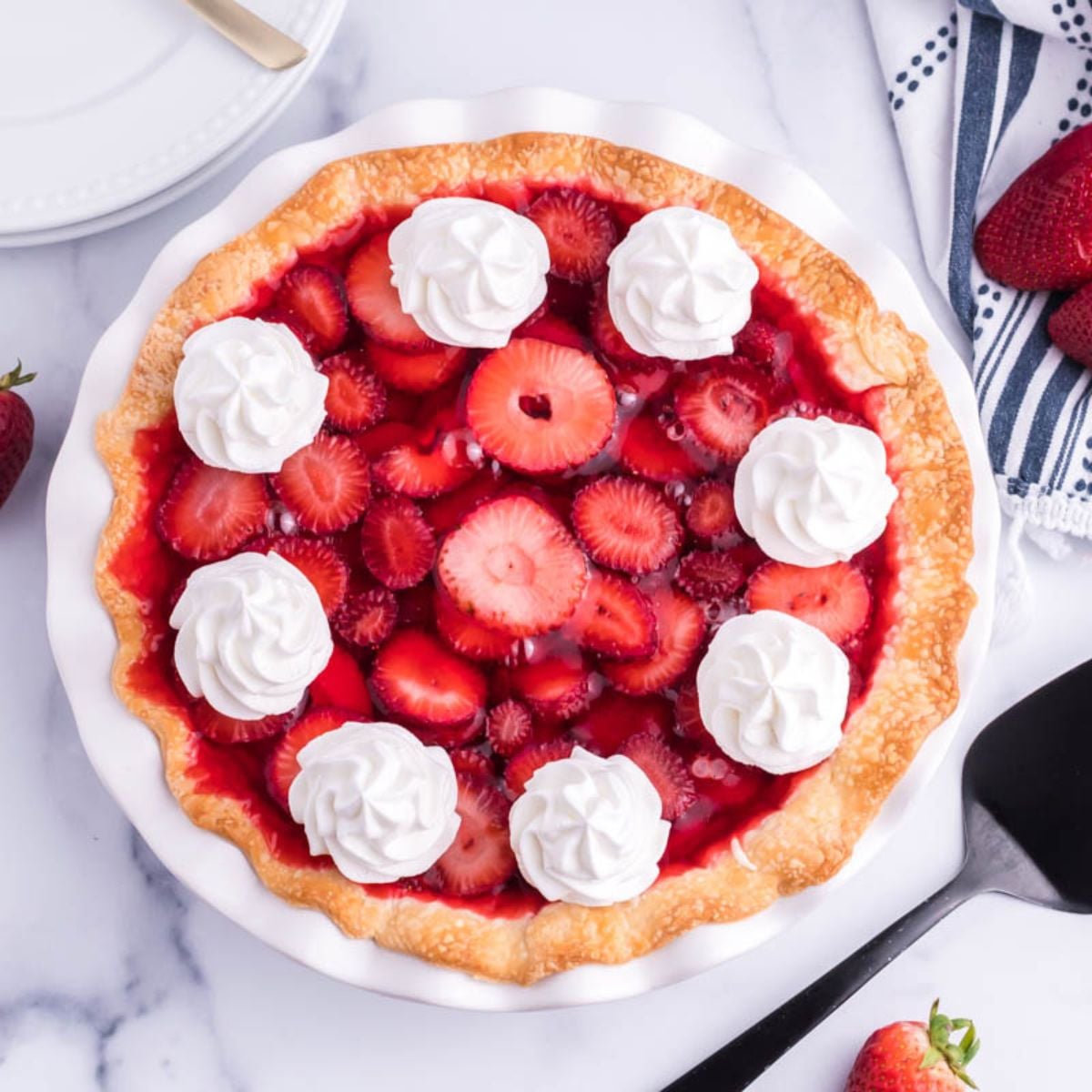 Strawberry Cream Cheese Pie overhead shot of pie in plate