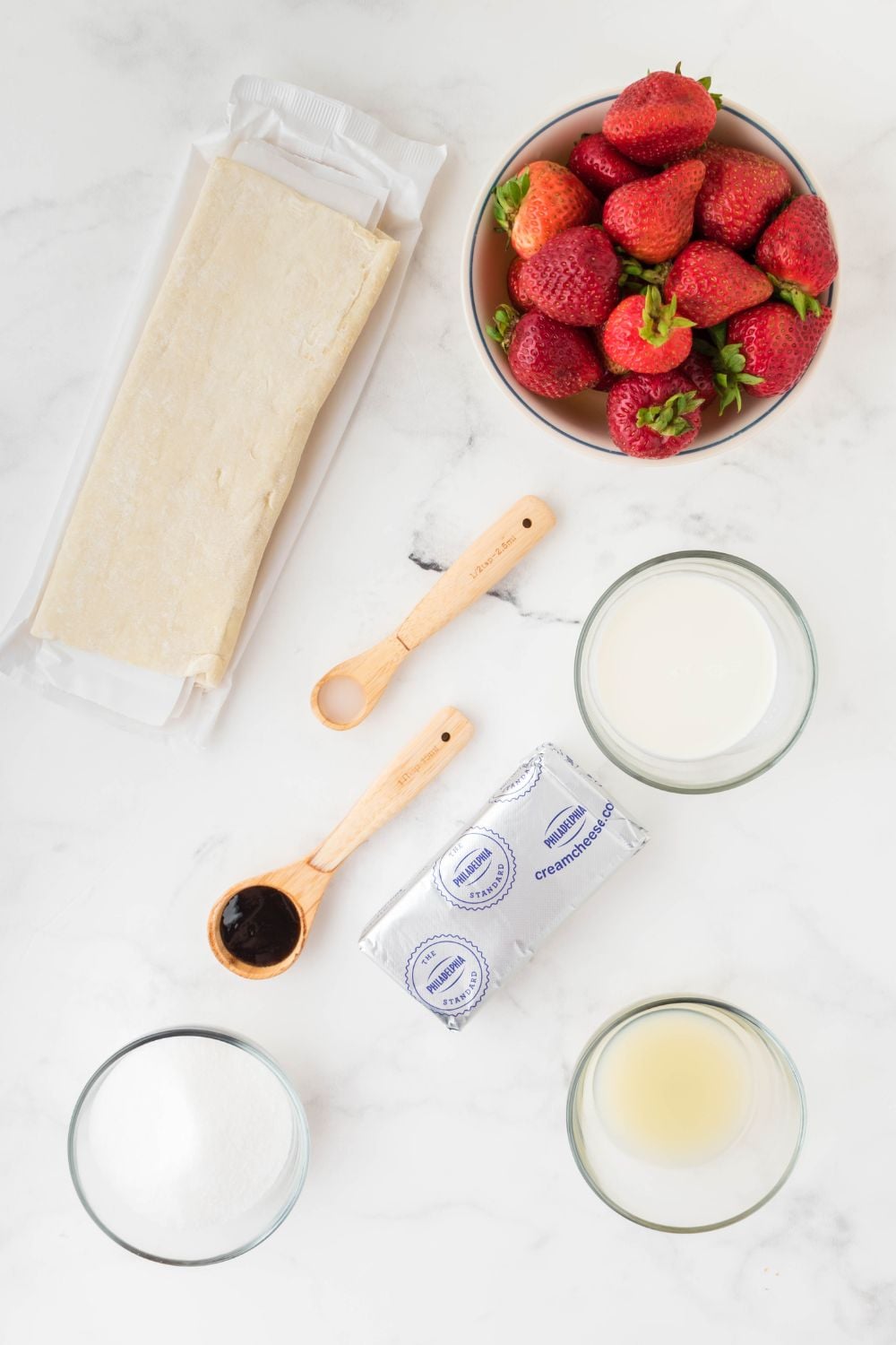 puff pastry ingredients on the table in glass bowls