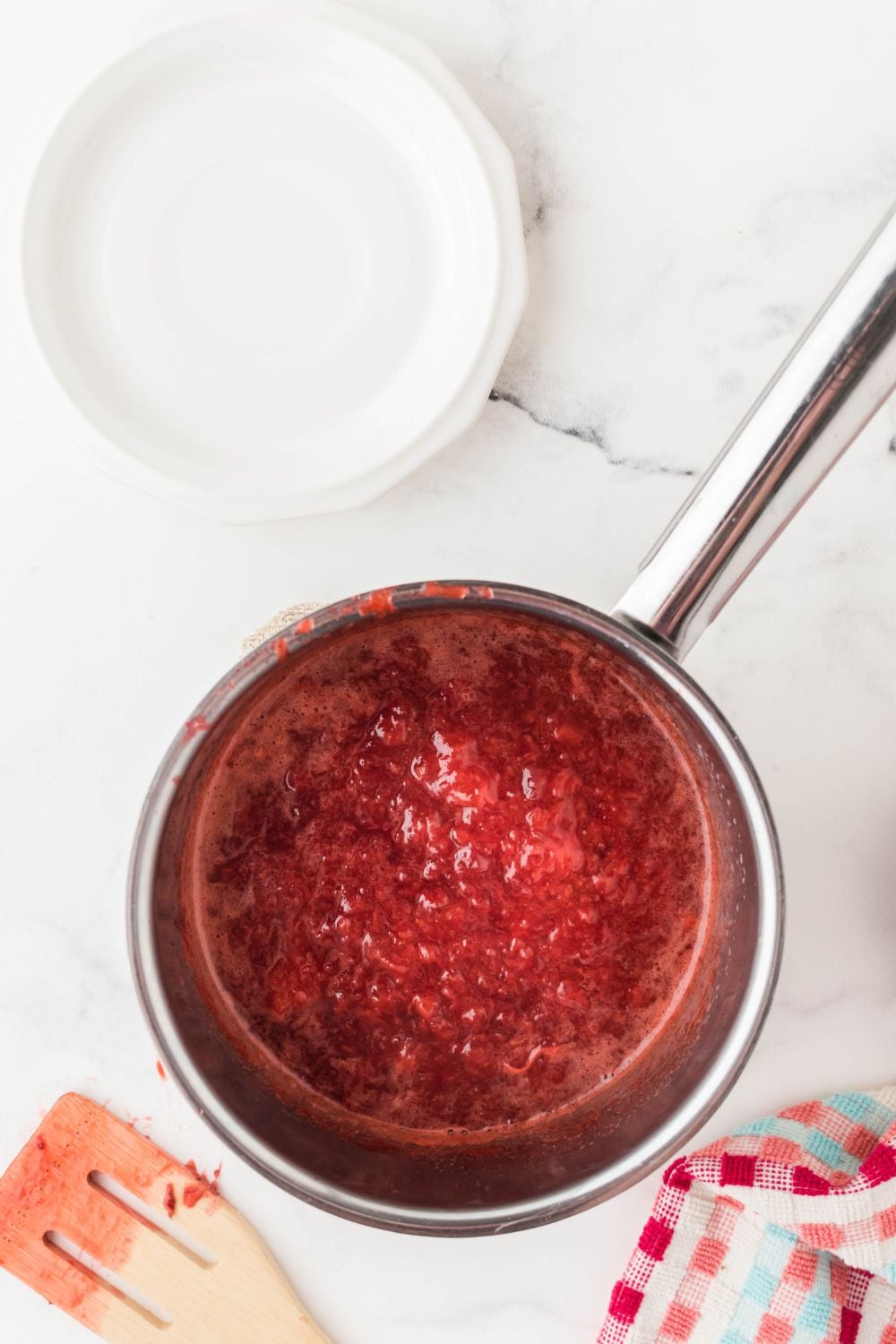 strawberry puree in a pan