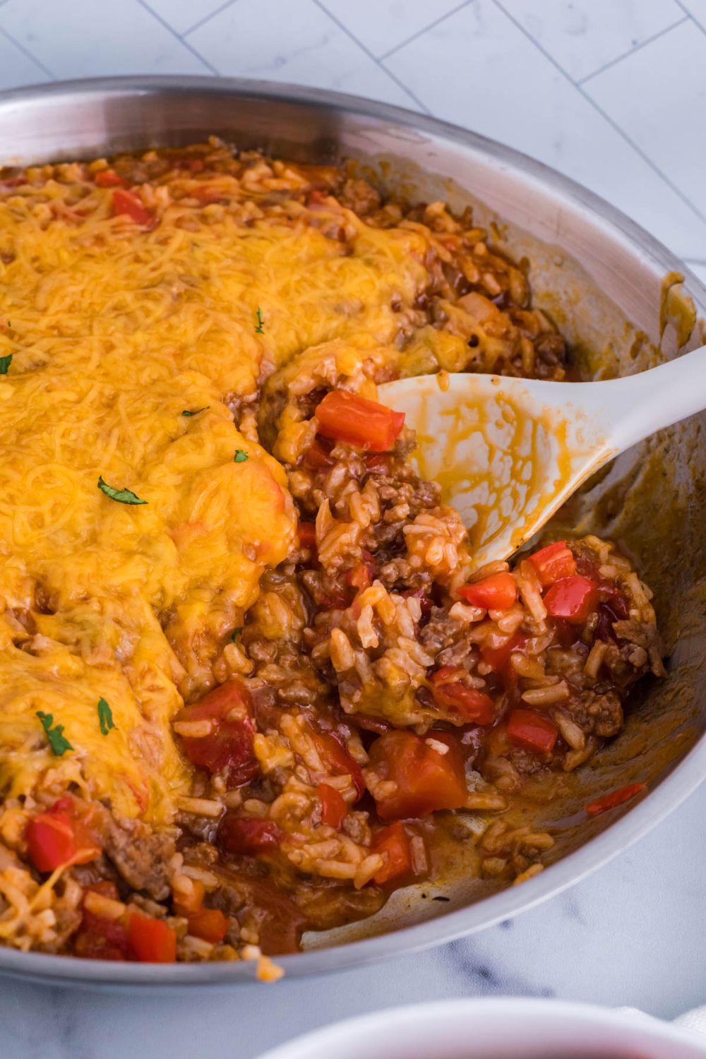 pan with some rice and meat mixture gone out of it