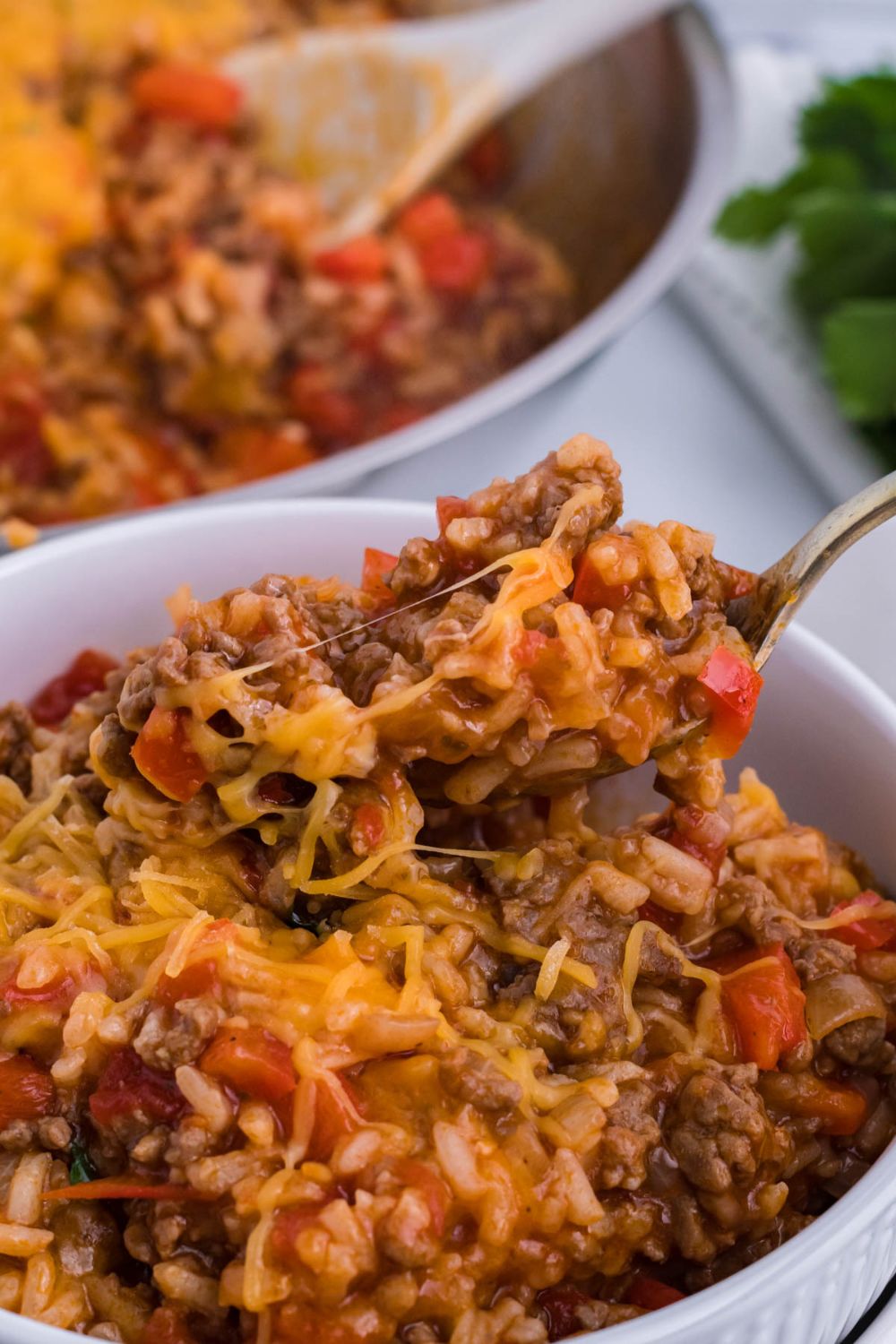 unstuffed pepper mixture on fork