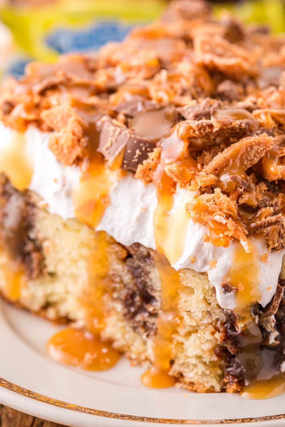 cake on a plate with a close up view of it