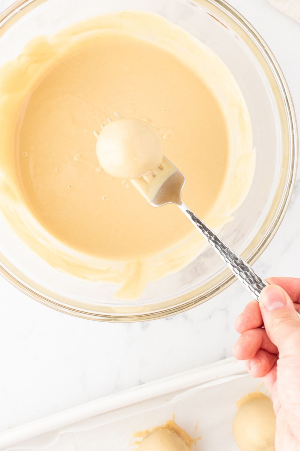 white chocolate dipped Biscoff Truffles