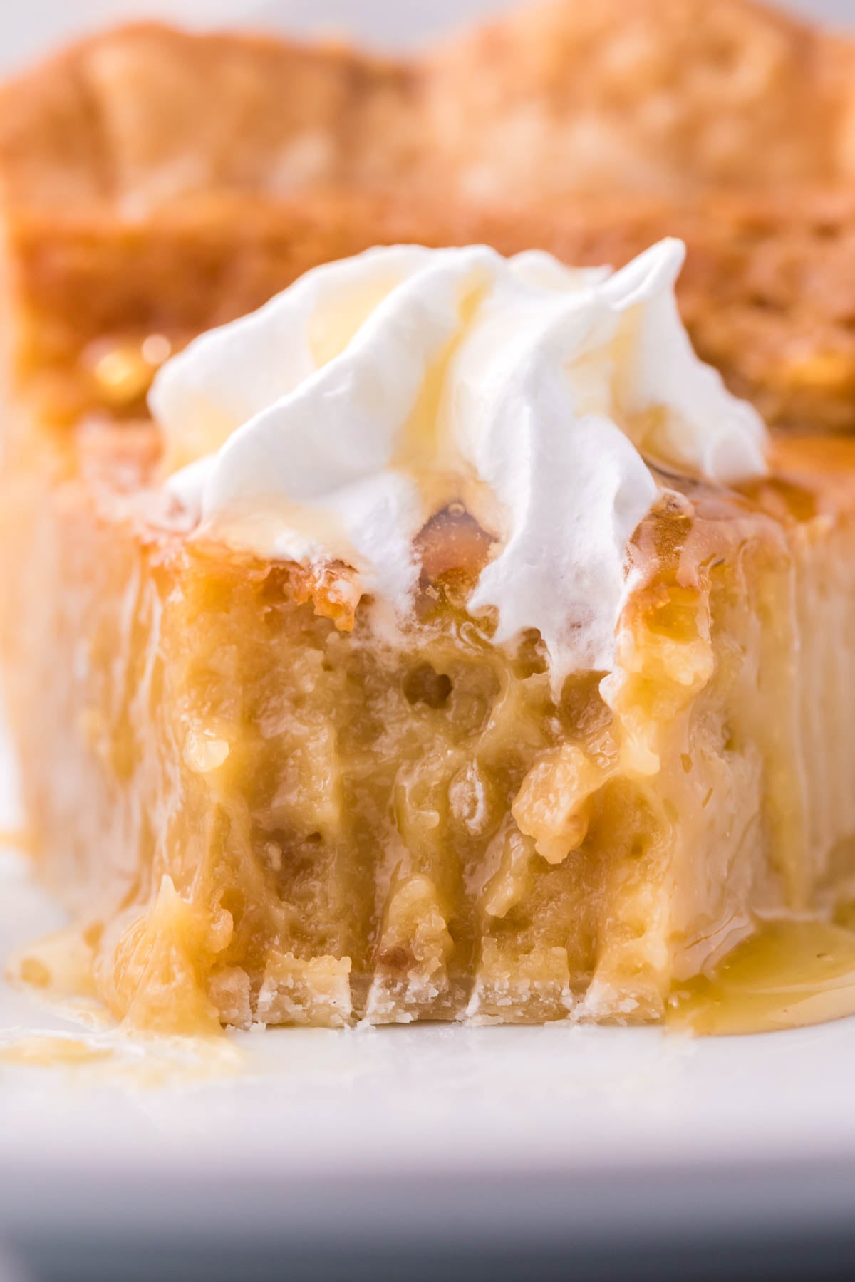 up close shot of honey pie with a bite removed