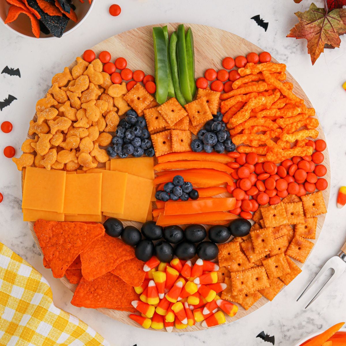 Pumpkin Charcuterie Board overhead shot so you can see the pumpkin