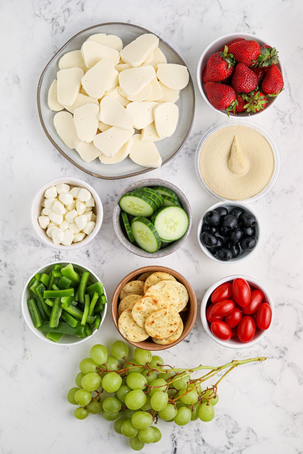 ingredients of snack tray ingredients on a table